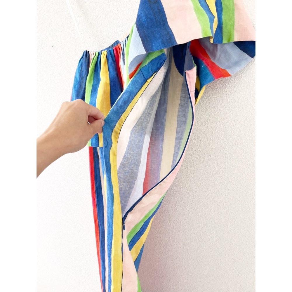 Mara Hoffman Ray Rainbow Stripe One-Shoulder Linen Midi Dress - Picture 8 of 9